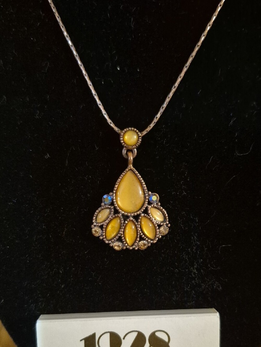 1928 Gold-Tone Necklace and Matching Yellow Cabochon Earrings - Picture 2 of 5